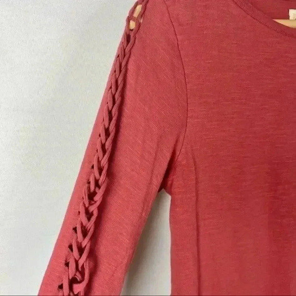 Anthropologie Brick Red Open Lattice Crochet Long Sleeve Top S - Picture 3 of 3